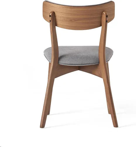 Vista 8 de GDFStudio Chazz Mid-Century - Juego de 2 sillas de comedor con marco de mediados de siglo, juego de 2 piezas, gris oscuro y acabado de nogal natural