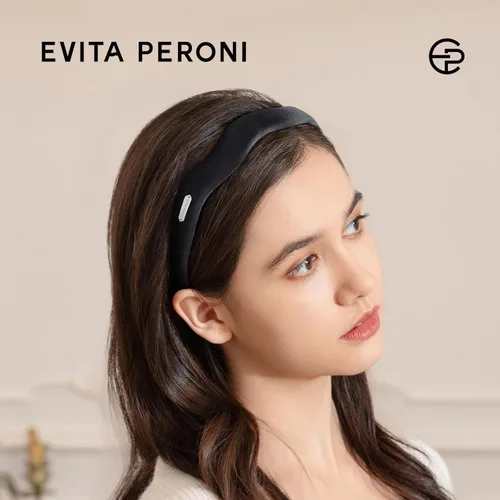 Vista 2 de EVITA PERONI Diademas de terciopelo para mujer, diadema suave, diseño curvo, estilo ondulado, retro, elegantes y cómodas, color negro