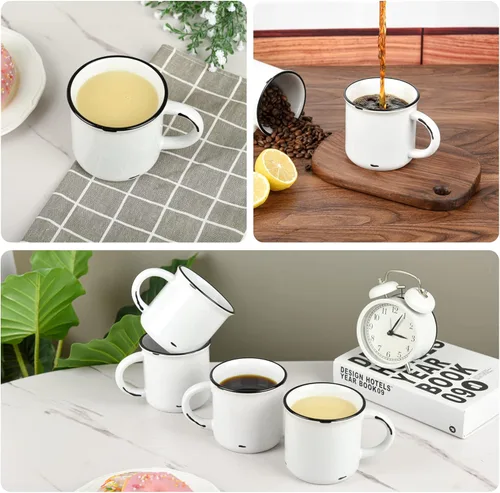 Vista 4 de BYCNZB Juego de 4 tazas de cerámica de fogata blancas de 15 oz para café y té de diseño antiguo