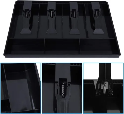 Vista 6 de Bandeja de inserción de cajón de caja registradora, bandeja de dinero en efectivo, 4 billetes, 3 monedas, compartimento para monedas, organizador