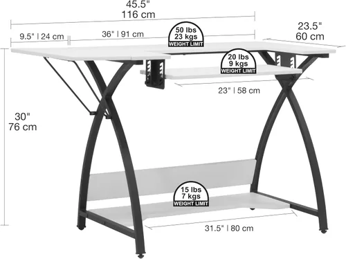 Vista 3 de Comet Plus - Mesa de costura y pasatiempos con estante lateral e inferior, también se puede utilizar como escritorio de computadora