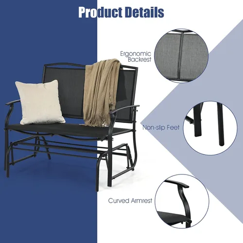 Vista 8 de Giantex Bancos planeadores de patio para exteriores, silla mecedora con marco de acero, capacidad de 400 libras, balancín de columpio para patio