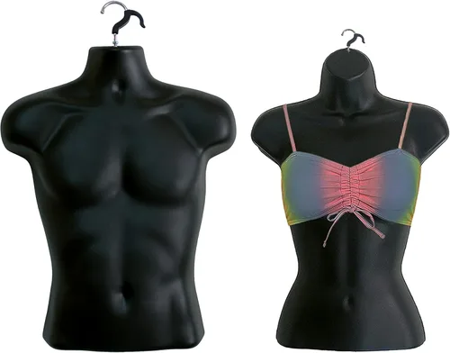 DisplayTown Maniquí negro para hombre y mujer, cuerpo de espalda hueca, apilable, con ganchos para colgar, para exhibición de camisetas, encimera,