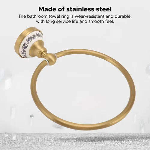 Vista 3 de Bath Towel Ring, Antique Brass Finish Wall Mounted Hand Towel Holder with Blue and White Porcelain Decal Hardware for Bathroom Kitchen