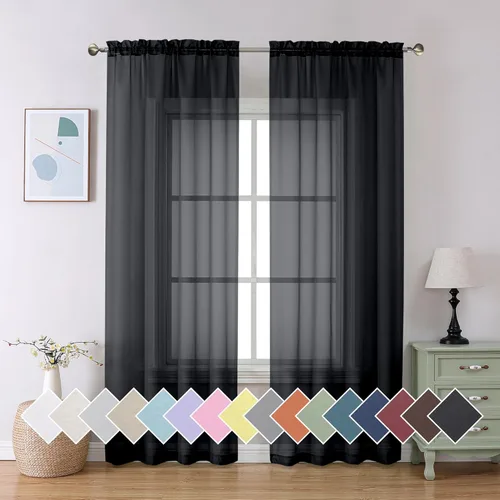 Vista 209 de Aiyufeng 2 paneles de cenefa transparente negra de 14 pulgadas de largo, cortinas cortas para dormitorio, cortinas de cocina para ventana pequeña