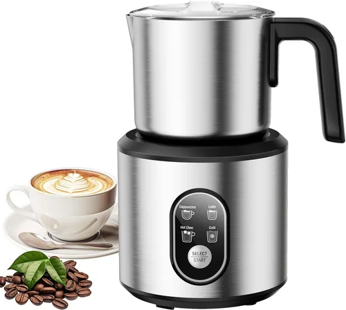 Espumador de leche y vaporizador, espumador de leche eléctrico automático 4 en 1, jarra de acero inoxidable desmontable de 24 onzas con boquilla de