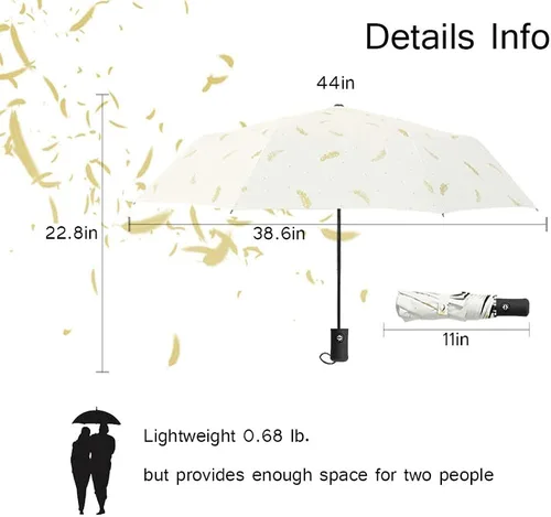 Vista 6 de Drehomeie Sun Rain Umbrella UV Protection Compact, Foding Travel Umbrella Auto Open Close, Windproof Rainproof Umbrella Black Anti-UV Coating