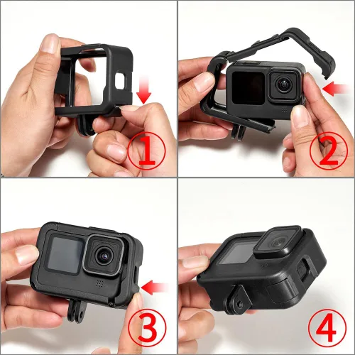 Vista 7 de FitStill Kit de accesorios de protección, carcasa de montaje en marco compatible con Go Pro Hero 13/12/11/10/9 negro, jaula de vlog con adaptador
