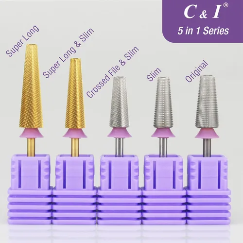 Vista 7 de C&I - Broca de uñas 5 en 1, súper larga, delgada, Efile, profesional, tecnología imprescindible para extensiones de uñas, polvo acrílico, punta
