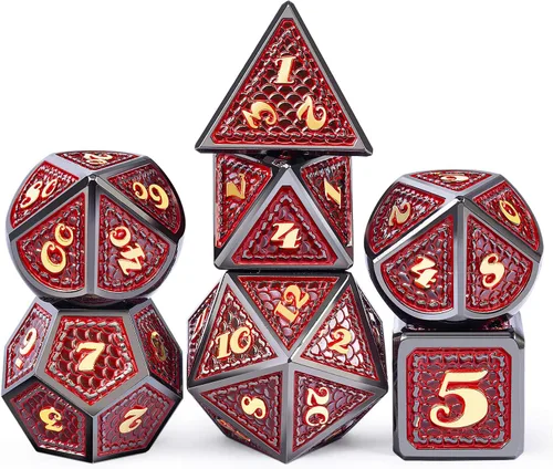 Vista 17 de DNDND - Juego de dados de rayas metálicas D&D, con estuche de regalo para Dungeons and Dragons DND (chapado en níquel con rayas azules)
