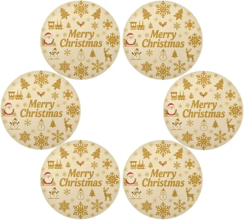 Vista 3 de Merry Christmas Snowflake Gold Snowman Circle placemats Thick placemats for Dining Table 15x15 in individuales