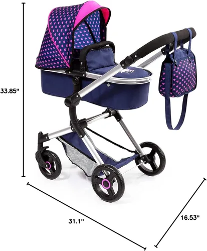 Vista 10 de Bayer: Cochecito Vario para muñecas con asa reversible ajustable, para muñecas de hasta 52 cm, diseño de unicornio azul y rosa, convertible a jogging