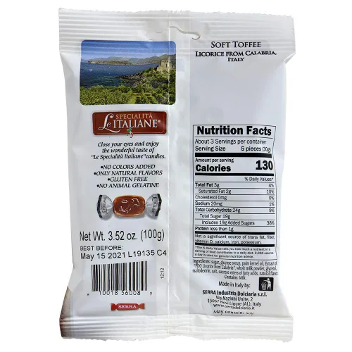 Vista 3 de Serra, Calabrian Regaliz Toffees - Morbide Crema Liquirizia di Calabria DOP 3.53 oz bolsa (5 pcs)