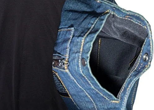 Vista 8 de Chaleco de mezclilla para hombre con ribete de cuero, 2 bolsillos para pistola