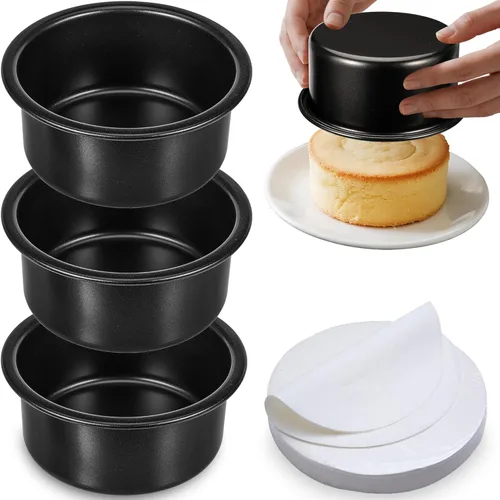 Juego de 4 moldes para pastel de 4 pulgadas, moldes antiadherentes para pastel de 4 pulgadas con 100 piezas de papel pergamino para Navidad y