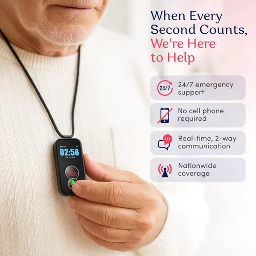 Vista 3 de Collar de alerta médica celular Smart Med Alert con botón de emergencia para personas mayores, monitoreo 24/7, detección de caídas para ancianos