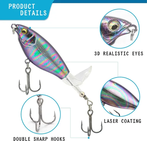 Vista 3 de Topwater - Señuelos de pesca con cola giratoria flotante para agua salada y agua dulce