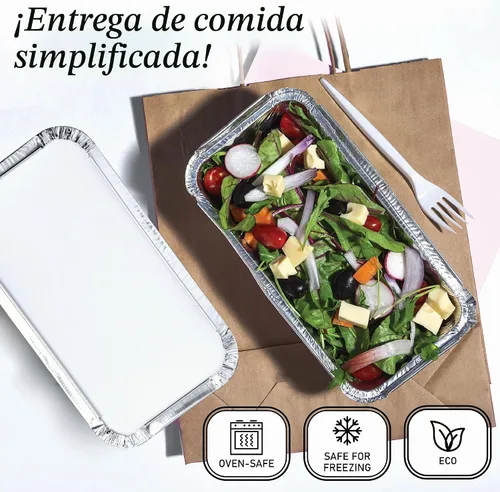 Vista 4 de (Paquete de 110 moldes para pan de aluminio con tapas, moldes de pan desechables para hornear, recipientes para almuerzo, platos para hornear