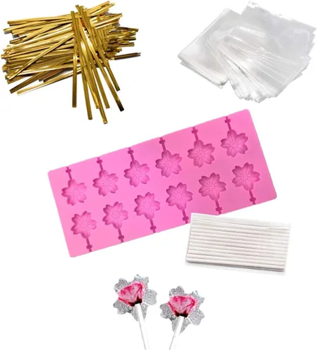 Vista 7 de Juego de moldes de silicona con 12 capacidades distintas; moldes para piruletas y caramelos duros de chocolate con 60 palitos de chupachups