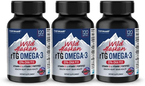 Vista 7 de NANOWELL Wild Alaskan rTG Omega-3 Aceite de pescado 1196mg - EPA, DHA, vitamina D3 y E - 120 cápsulas blandas, suministro para 60 días