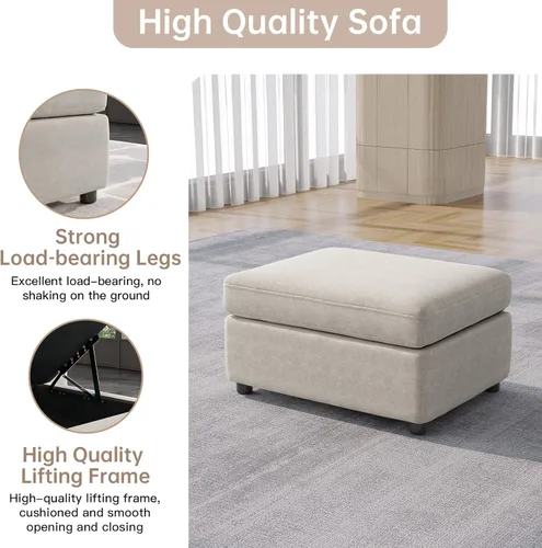 Vista 98 de Guyii Sofá modular de terciopelo, moderno sofá de 4 plazas de gran tamaño con 3 almohadas y reposapiés de almacenamiento, sofá convertible de 115.74