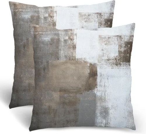 Vista 11 de BETGINY Juego de 2 fundas de almohada marrón y gris de 16 x 16 pulgadas, color gris pardo moderno, pintura de arte abstracto, para sofá, cama