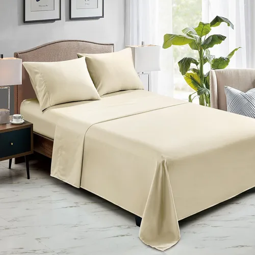 Vista 6 de FreshCulture Juego de sábanas planas individuales, paquete de 6, sábanas de microfibra suave para el hogar, salones, hoteles, sábanas planas a Beige