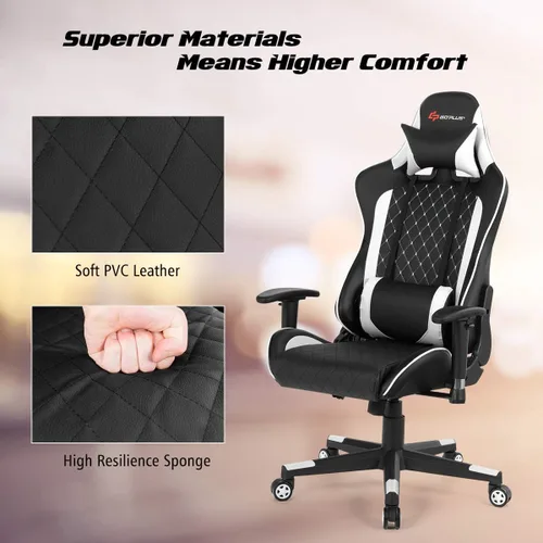 Vista 7 de POWERSTONE Silla de juegos, reclinable para juegos con reposabrazos ajustable, almohada lumbar de masaje, cojín ancho, silla ergonómica