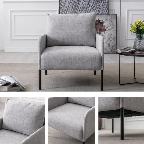 Vista 3 de Kmax Sofá individual de tela, silla moderna para sala de estar, espacio pequeño, apartamento, dormitorio, oficina, color gris