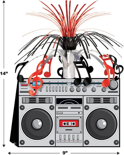 Vista 2 de Beistle Decoraciones de hip hop de los años 80 para fiesta de la vieja escuela temática de los 80 "s Retro Boom Box, centro de mesa, 14