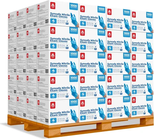 London Labs Synsafe - Guantes de examen de nitrilo azul de 4 mil, desechables, sin látex y sin polvo, extra fuertes, guantes de goma