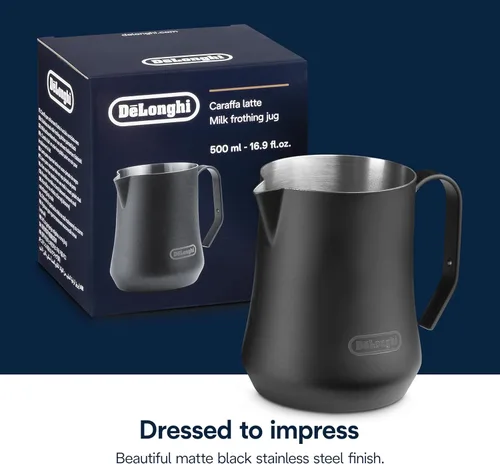 Vista 5 de De'Longhi Jarra espumadora de leche, acero inoxidable negro mate, 17 onzas