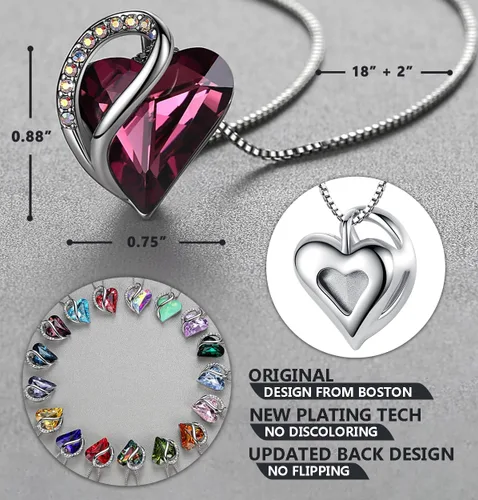 Vista 3 de Leafael - Collares para mujer, dije de corazón de amor infinito con cristales de piedra natal, cadena chapada en plata de 18 + 2 pulgadas, regalo