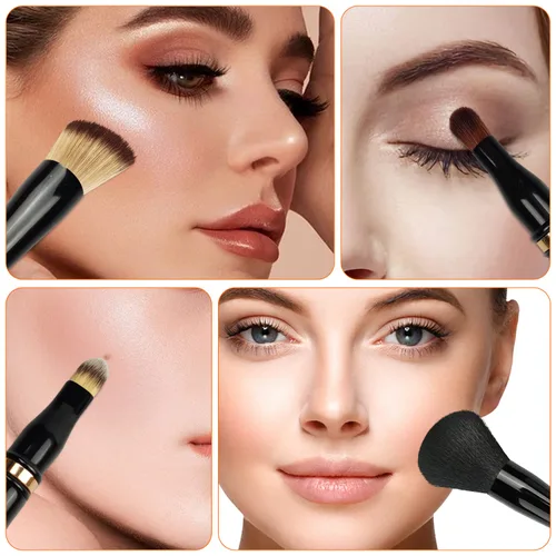 Vista 4 de Jilier Brochas de Maquillaje de Viaje con Estuche, Juego de Brochas de Maquillaje 4 en 1, Brocha para Polvo, Brocha para Base/Rubor, Brocha