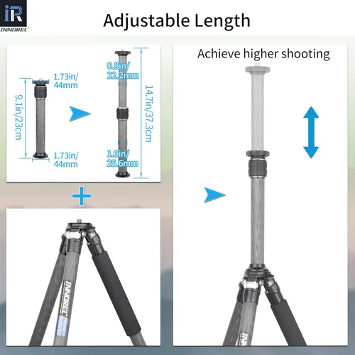 Vista 3 de INNOREL ER252C Universal 10 capas de fibra de carbono trípode centro columna extensión trípode dos secciones media columna poste para trípode