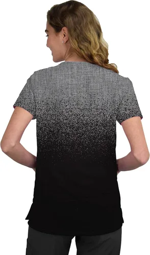 Vista 3 de Green Town Camiseta médica para mujer con cuello en V, estampado degradado, 3 bolsillos, uniformes de fácil cuidado