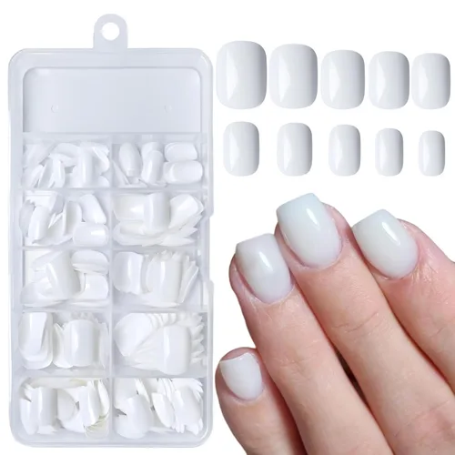 Vista 15 de AddFavor 240 piezas de uñas postizas cortas brillantes negras, uñas falsas cortas cuadradas, kit de uñas acrílicas artificiales de cobertura