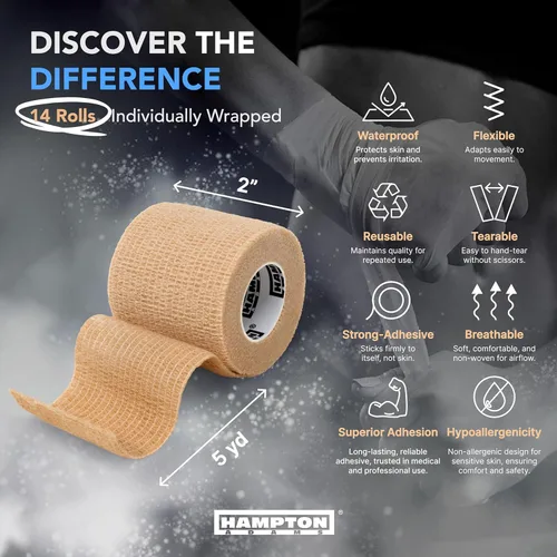Vista 2 de Hampton Adams Como se ve en Shark Tank Vendaje autoadhesivo (paquete de 14) 15 pies Seguro para mascotas Vendaje elástico atlético