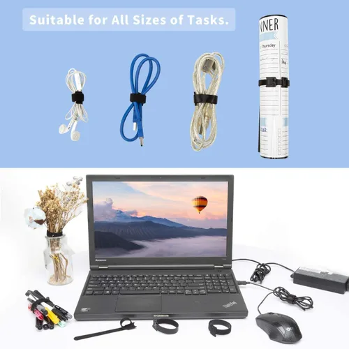 Vista 6 de 150 correas de cierre reutilizables, lazos de gestión de cables de 6 pulgadas, correas organizadoras de gancho y bucle ajustables para el hogar