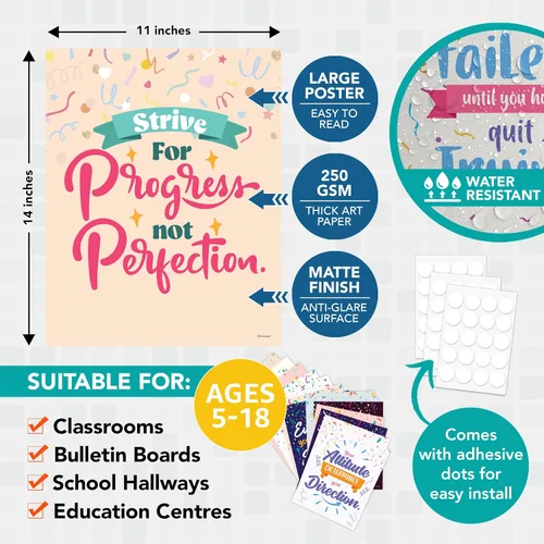 Vista 4 de Decorably 15 pósteres inspiradores de confeti para aula, 11 x 14 pulgadas, decoración de laminado mate, para escuela, pasillos, tablones