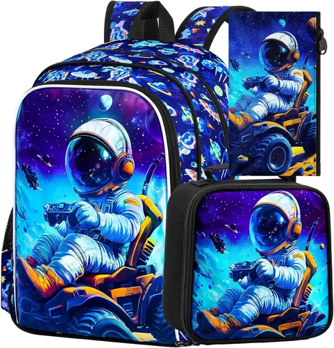 Vista 13 de CCJPX 3Pcs Backpack for Boys, 16 Inch Preschool Elementary Kindergarten School Backpacks and Lunch Box Aa1-dinosaurio Negro