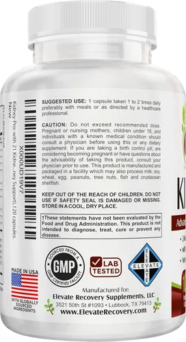 Vista 3 de Kidney-Pro: con 21 suplementos de salud renal en 1 fórmula (soporte total del riñón), 120 cápsulas.