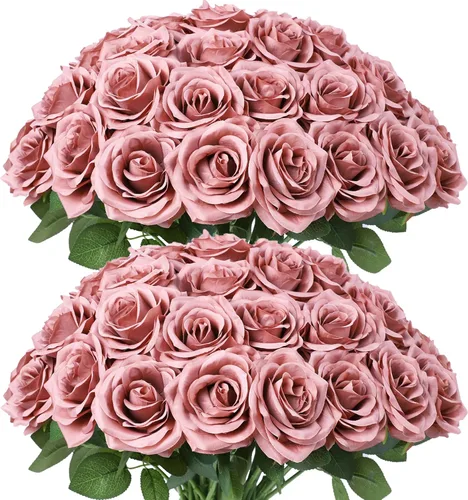 Vista 37 de LVEFIT Flores Artificiales de Rosa Rosas Polvorientas Flores de Seda 12 piezas con Rosas de Seda de Tallo Largo Ramo para Boda, Ducha Nupcial