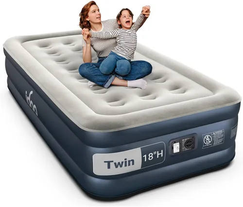 Vista 9 de iDOO - Colchón de aire tamaño matrimonial con bomba integrada, colchón inflable mejorado, ideal para campamento en casa y como cama de invitados