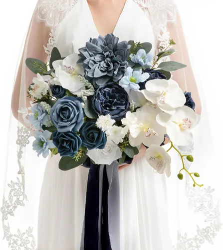 Vista 36 de Ling's moment Ramos de boda negros y burdeos para novia, ramos de novia góticos para novia, ramo de flores artificiales de 13 pulgadas de forma libre