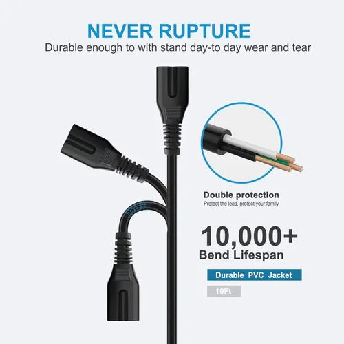 Vista 5 de Cable de alimentación de CA de 2 clavijas de 10 pies compatible con Sony TCL Roku Samsung LG Haier Sony Insignia Jvc Sharp Toshiba Vizio Hisense