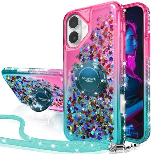 Vista 36 de Silverback Funda para iPhone 15, funda con purpurina holográfica líquida en movimiento con soporte, para niñas y mujeres, funda protectora