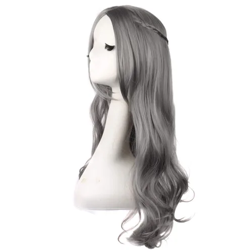 Vista 2 de MapofBeauty 27.6 in28 pulgadas tallan flequillo hermoso largo rizado ondulado pelo Cosplay peluca (gris abuelita)