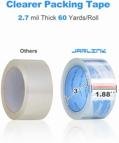 Vista 4 de JARLINK Paquete de 2 pistolas dispensadoras con 2 rollos de cinta con cinta de embalaje transparente (18 rollos) para embalaje de envío, sellado