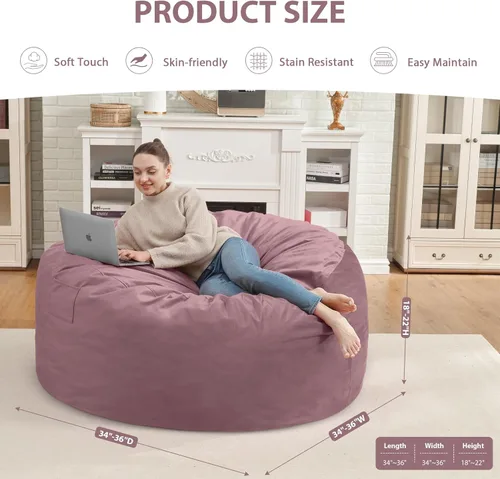 Vista 376 de Puf de 5 pies, puf grande con relleno de espuma viscoelástica, sofá puff esponjoso con funda de terciopelo holandés, puf redondo para sala de estar